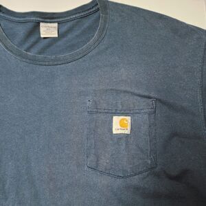 Vintage 90s Carhartt K87 Thrashed Pocket T Shirt XL Faded Navy Blue Distressed